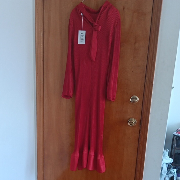 Elegant Red Long Sleeve Dress - Picture 3 of 5